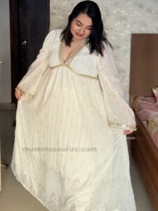 Alaya by Stage3 Review: Mastaani Ivory Glow Mirror work Anarkali Set