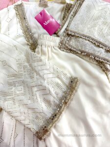 Alaya by Stage3 Review: Mastaani Ivory Glow Mirror work Anarkali Set
